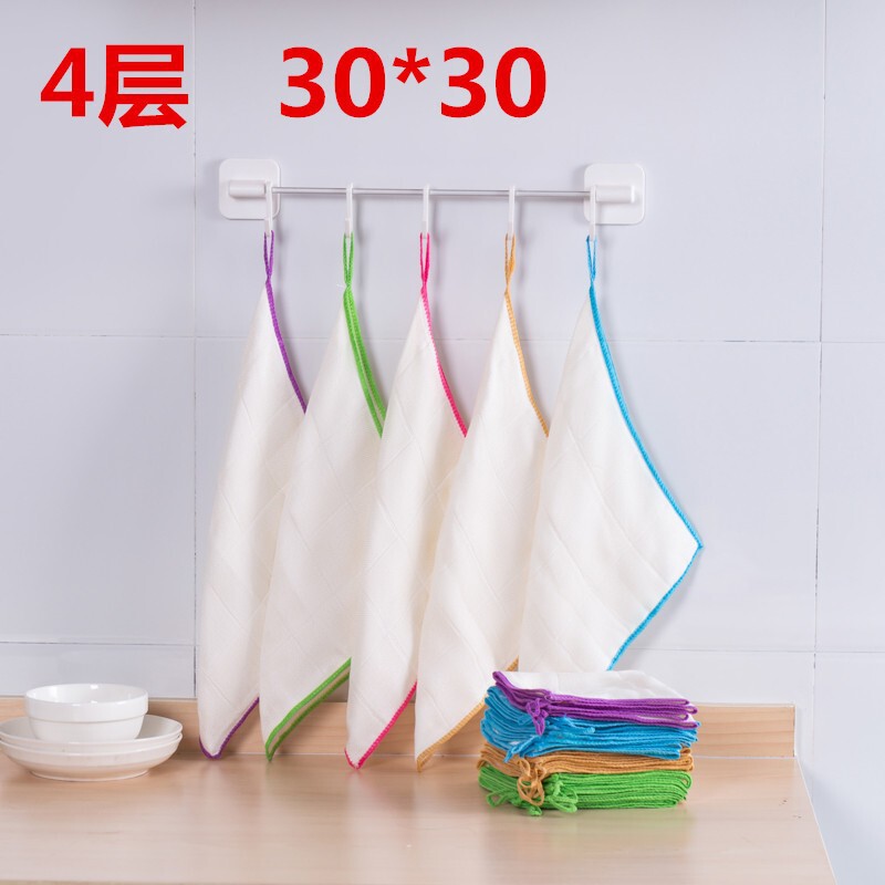 Wholesale Four-Layer Oil-Proof Bamboo Fiber Dish Towel Kitchen Household Dishwashing Towel Cleaning Decontamination Scouring Pad Wood Fiber
