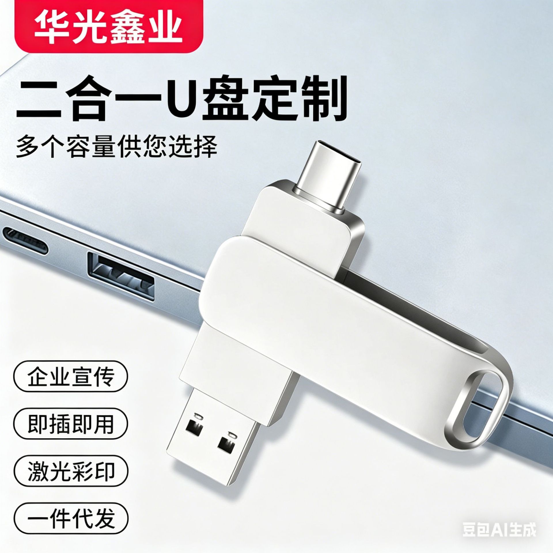 金属旋转u盘车载64gU盘大容量USB3.0电脑两用优盘Type-c手机u盘