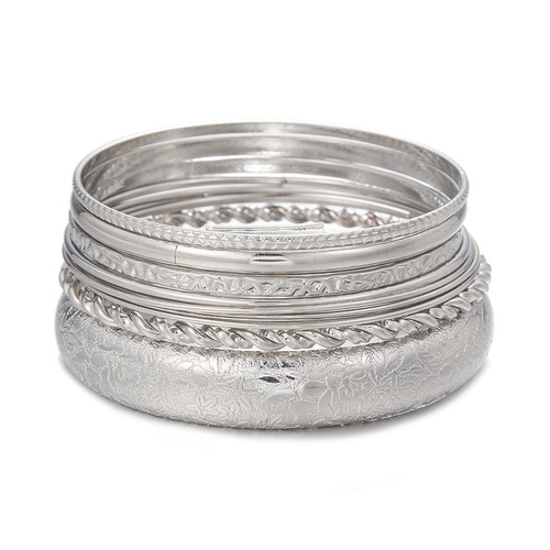 Geometric Metal Bracelet Set for Women - Bohemian Retro Style, 10 Pieces per Set