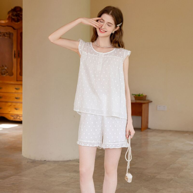 2026 Summer New Style Pure Cotton Embroidered Exquisite Slimming Korean Design Pajamas Suspender Shorts Home Wear Set