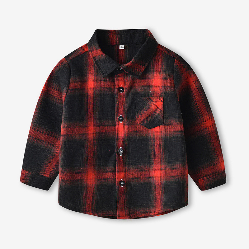 Camisas de manga larga para niños de otoño coreano para niños y niñas botón único casual chaqueta de algodón a cuadros al por mayor de ropa infantil transfronteriza
