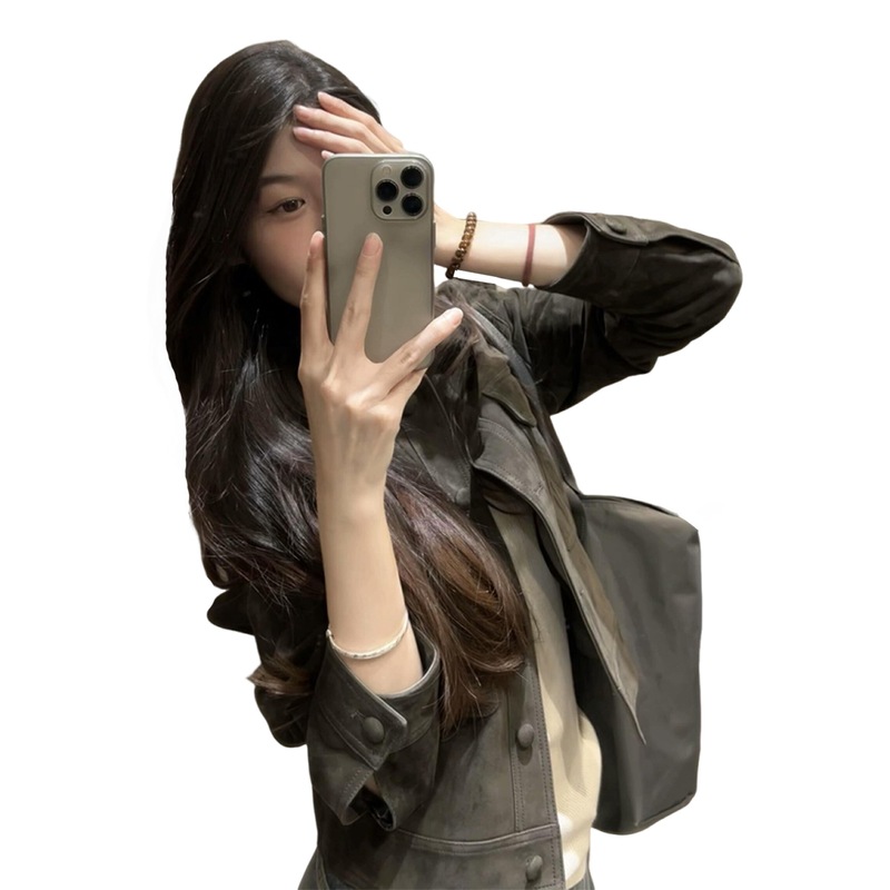 美式复古咖色短款麂皮外套女2025秋季新款高级感休闲百搭夹克上衣|undefined