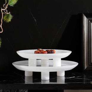 Modern Minimalist New Chinese Style Jade Three-legged Dessert Fruit Plate Model Room Hotel Sales Office Soft Decorations Ornaments