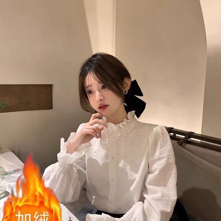 White Shirt with Lace Trim for Women, New Early Spring Style, Chanel-Inspired Top, Layered Base Shirt for Autumn and Winter