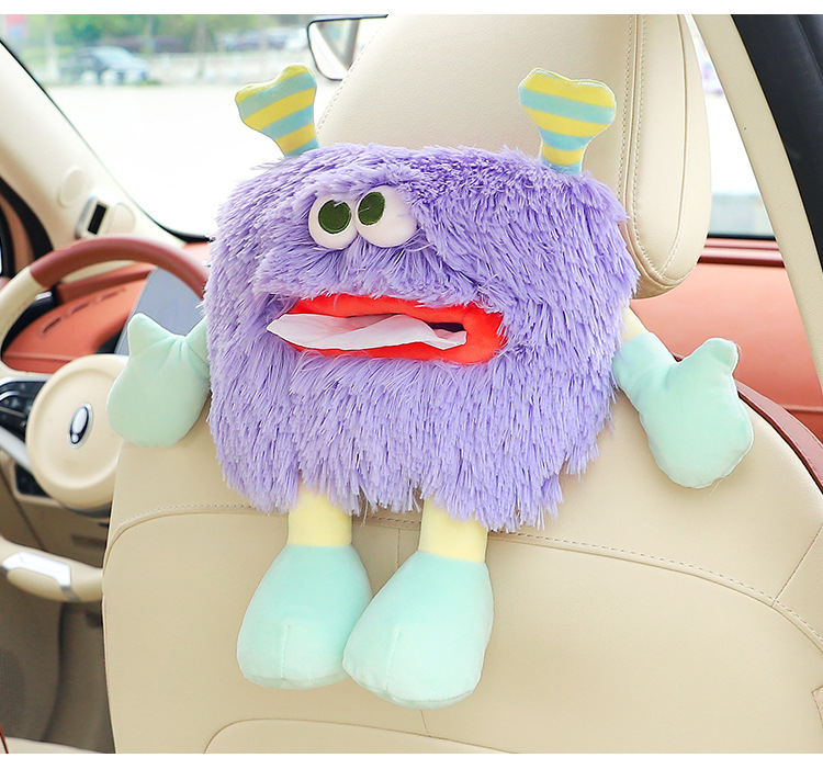 Little Monster Car Tissue Box Hanging Tissue Pumping Advanced Sense Cute Cartoon Plush Car Seat Back Paper Box