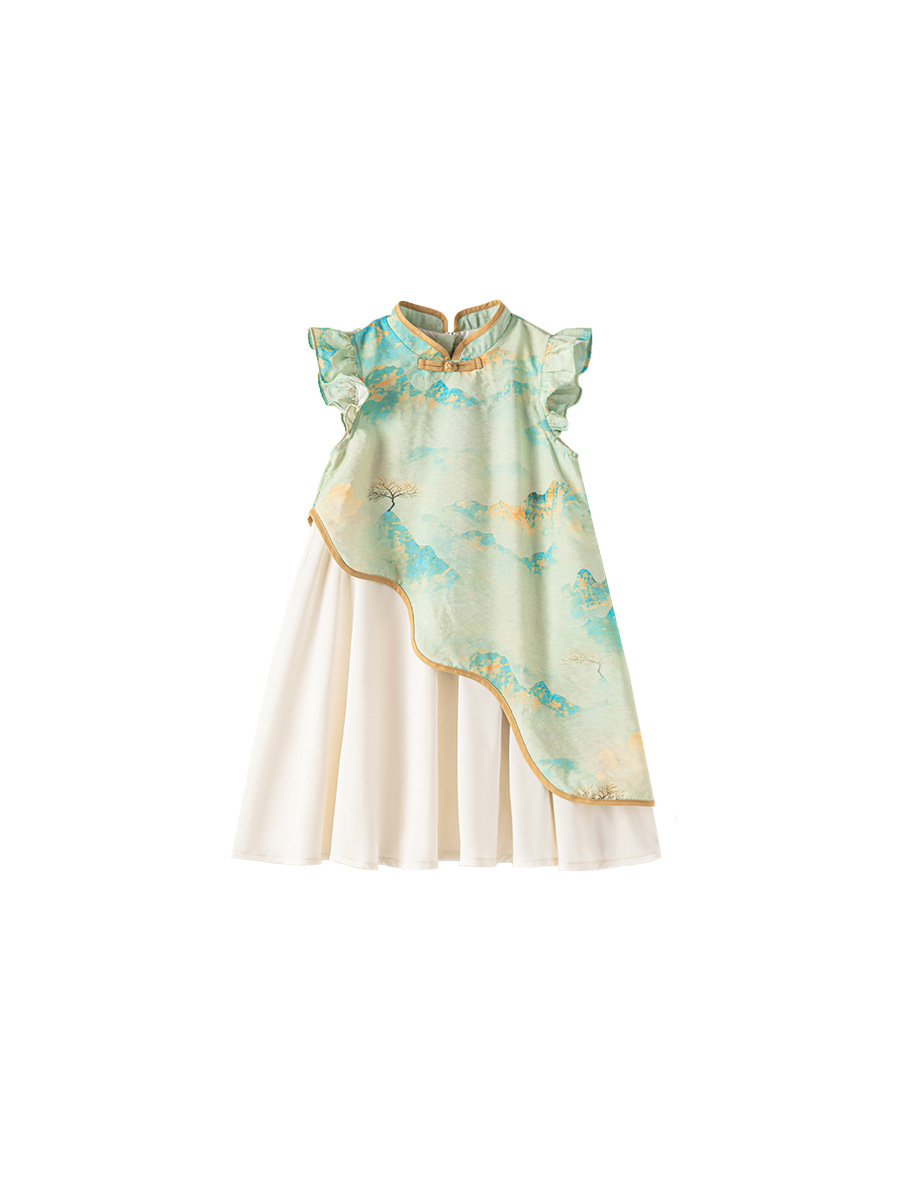 Youbao ropa para niños estilo antiguo Hanfu nuevo vestido chino para niños manga voladora pequeña cuello alto cheongsam vestido estampado de estilo nacional image 6