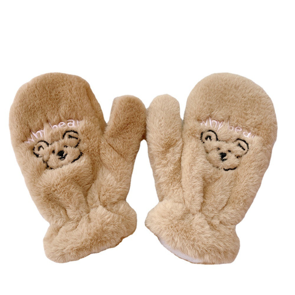 Estilo coreano chica lindo oso guantes de peluche invierno cálido forrado de lana engrosada estudiante lindo manoplas de dibujos animados