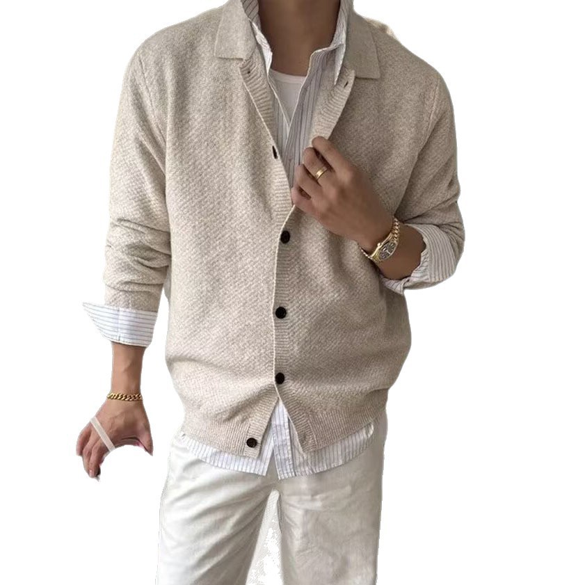 Explosiones transfronterizas de tamaño grande europeo polo camiseta con solapa camiseta de punto suéter hombre viejo dinero cardigán chaqueta fábrica al por mayor