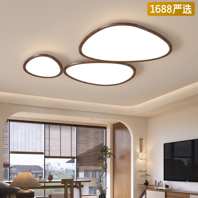 [Selección estricta] lámpara de techo retro de color nuez moderna simple de tres cabezas creativas de guijarros de espectro completo lámpara de protección de ojos