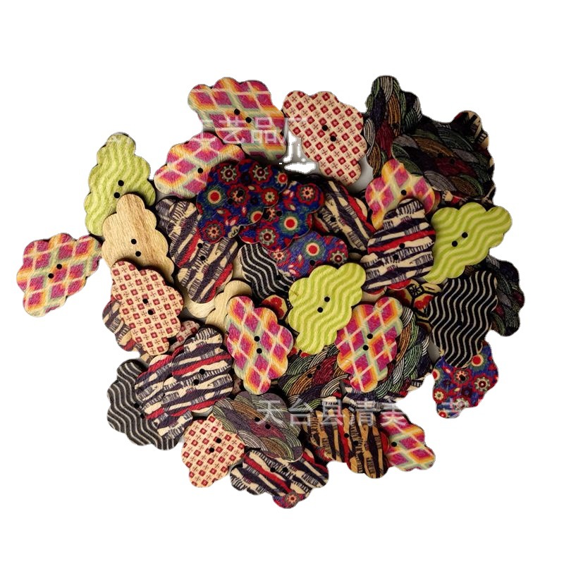 20*30mm botones de nube impresos de madera bellamente decorados botones de madera para niños 50 botones por paquete