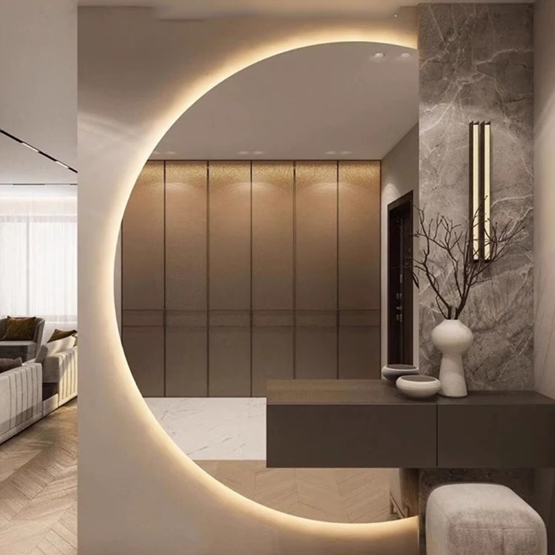 Semi-Circular Smart Wall-Mounted Bathroom Mirror with Light, Bathroom Sink, Air-Conditioned Dressing Table, Large Mirror, Dressing Mirror