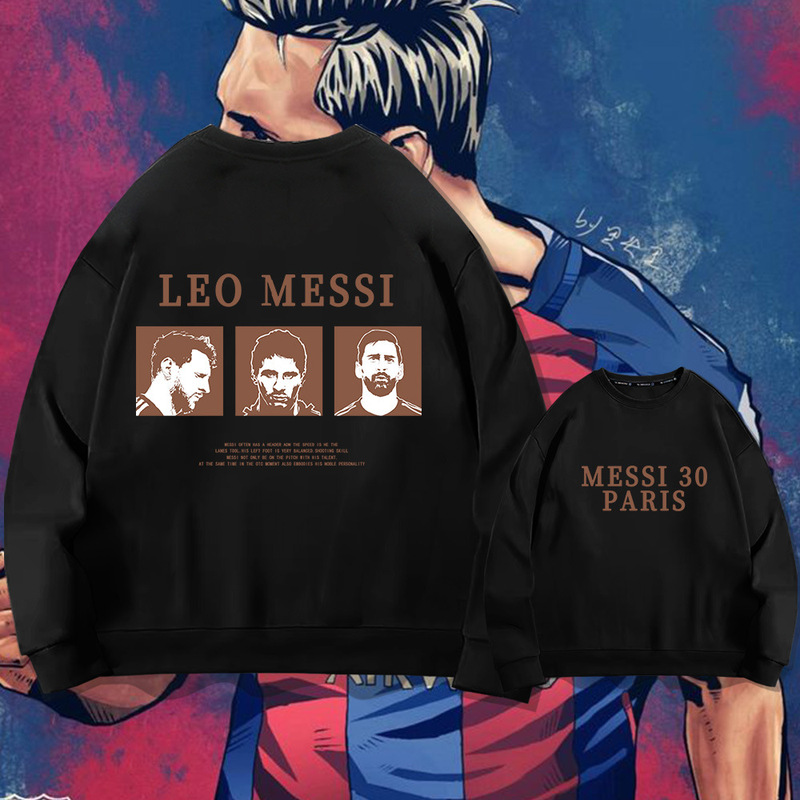 Y Big Paris Football Training Brown Messi Crewneck Sweater Men's and Women's Fans Loose Top Jacket Y Big Paris Football Training Brown Messi Crewneck Sweater Men's and Women's Fans Loose Top Jacket
