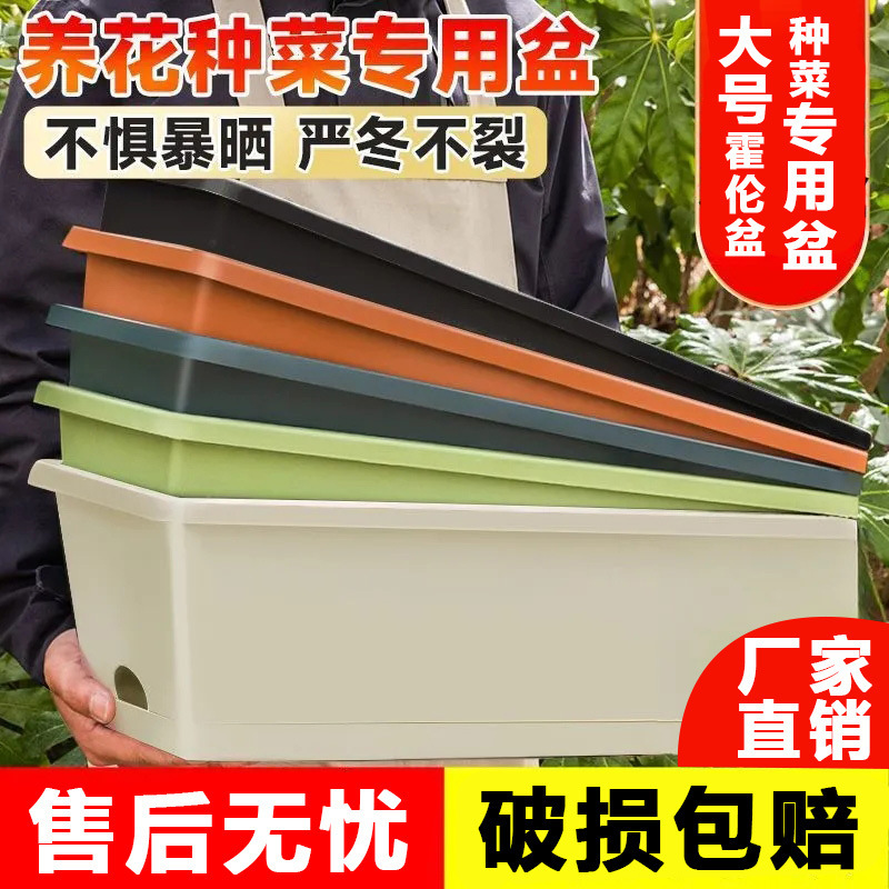 Rectangular flowerpot factory direct wholesale household vegetable special basin large extra-large long hollan basin planting box