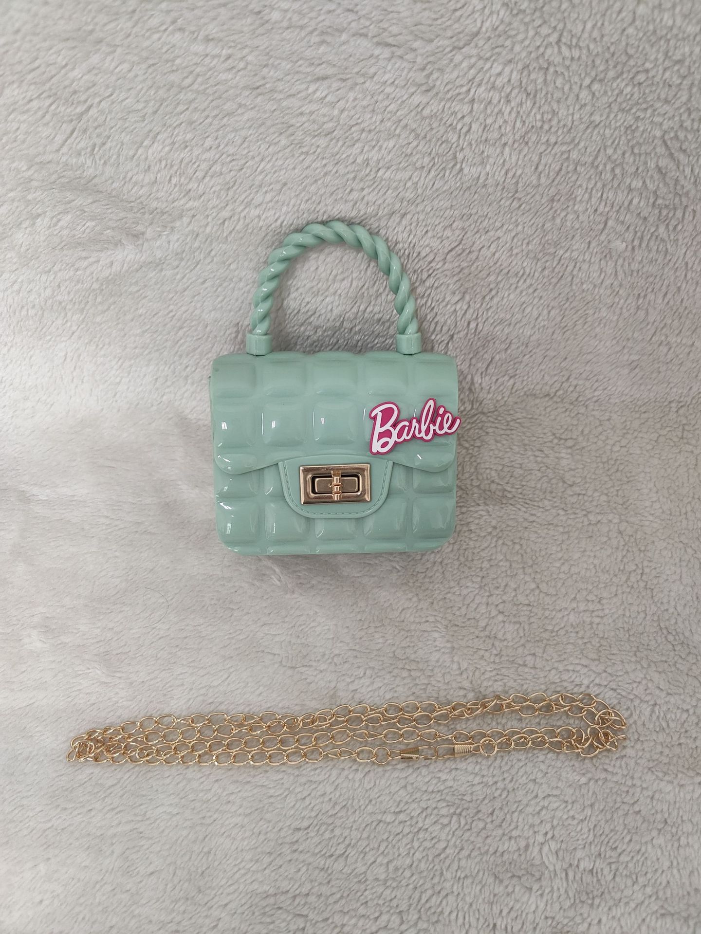 2024爆款跨境Barbie格子透明果冻包PVC迷你单肩斜挎手提女包包