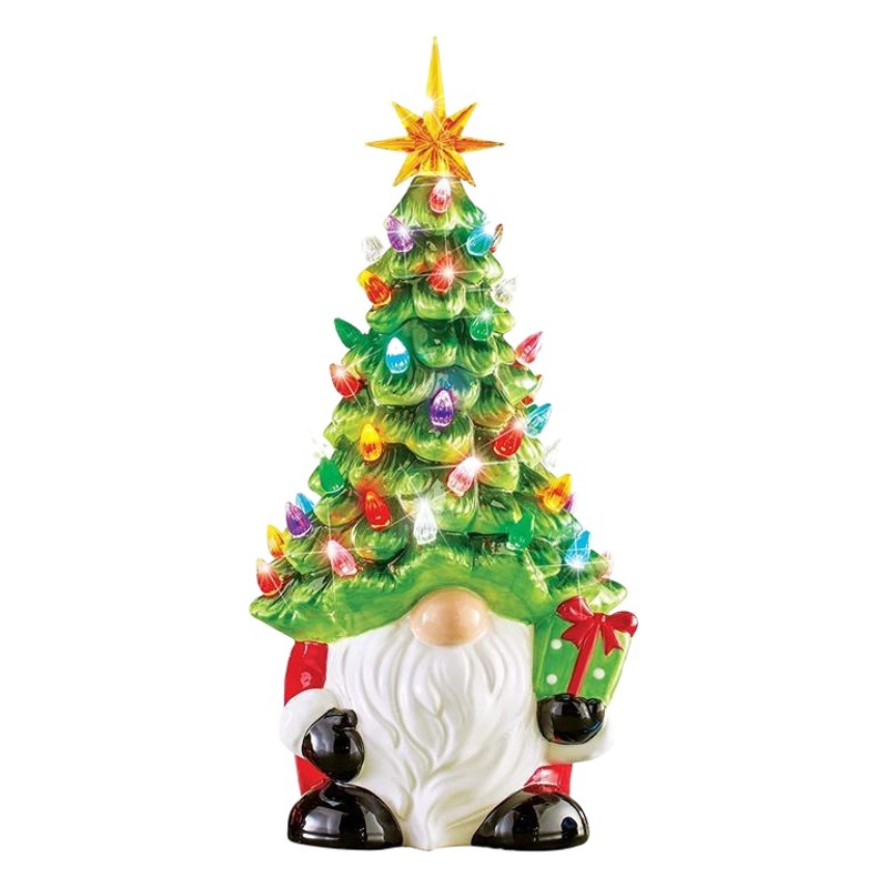 2023 Navidad nueva batería luminosa resina enana luces de color cerámica Navidad árbol decoraciones de escritorio