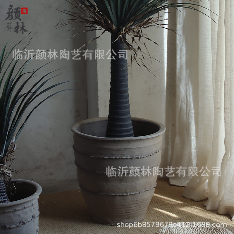 maceta de cerámica gruesa gran calibre maceta de cerámica decorativa de alojamiento residencial tanque de cerámica ventilada retro plantación de árboles maceta grande pura mano