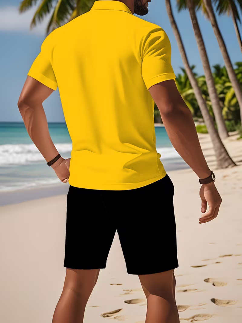 Fuente de fábrica transfronteriza verano nuevo polo de marca de pescado conjunto de camiseta de playa casual pantalones cortos deportivos ropa de hombre diy