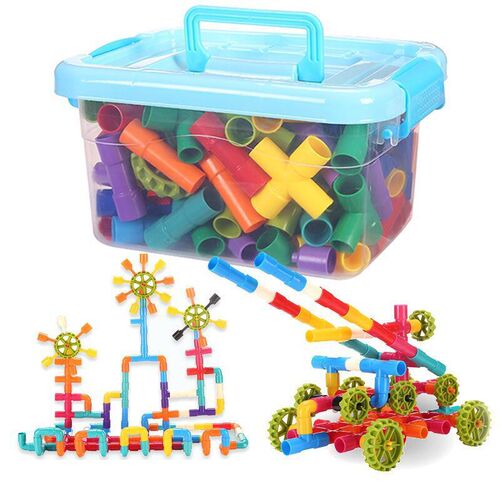 Children's water pipe building blocks puzzle DIY plastic toys cross-border kindergarten early education assembled building blocks wholesale
