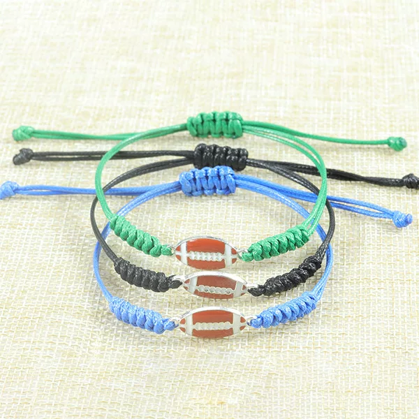 Sports Style Baseball, Football, Rugby, Basketball, Various Balls, Wax Thread, Hand-Woven Alloy Adjustable Bracelet, in Stock
