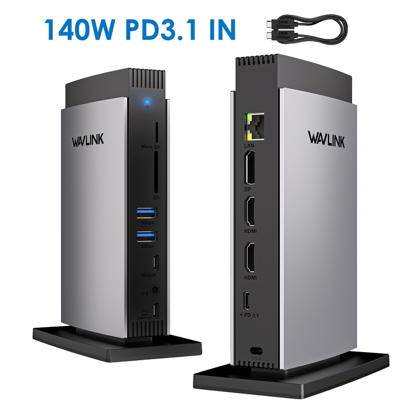 WAVLINK11 in 1 USB C docking station dual 8K HDMI 8K display port with PD3.1 140W charging