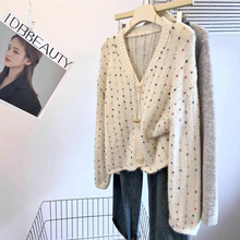 温柔风彩色毛球v领针织开衫女秋冬慵懒松弛感软糯小个子毛衣外套