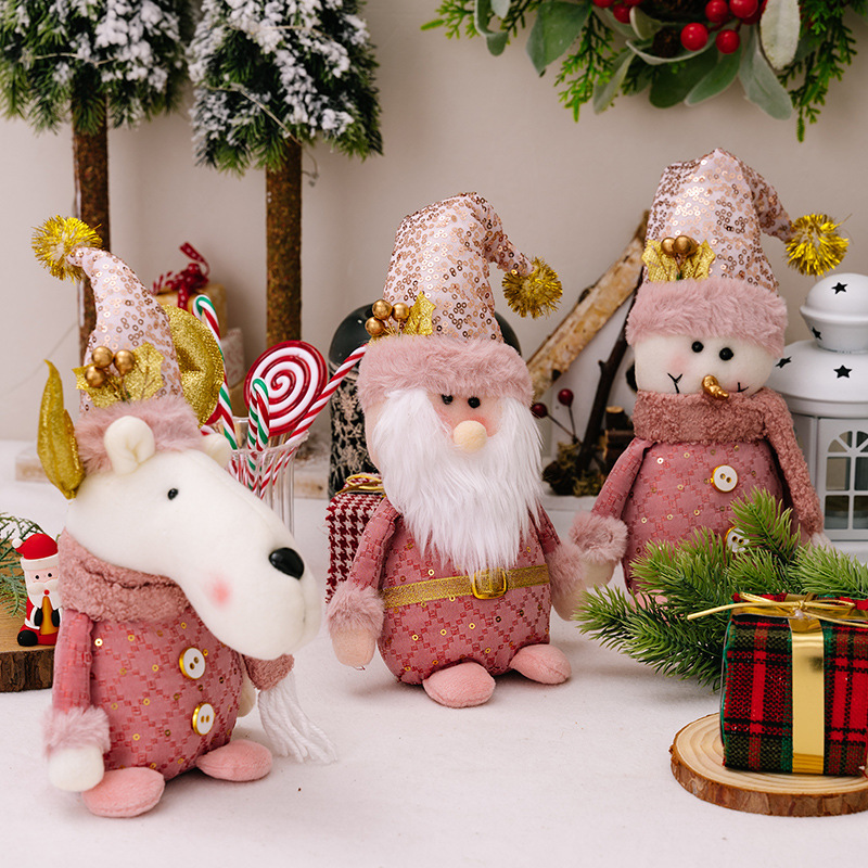 豪貝クロスボーダー新型クリスマス装飾品ピンク座り方老人雪だるまヘラジカ小人置物ショーウインドー装飾|undefined