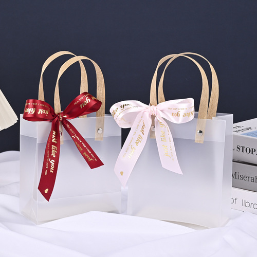 Transparent handbag wedding gift bag PP plastic gift bag frosted gift bag advertising bag