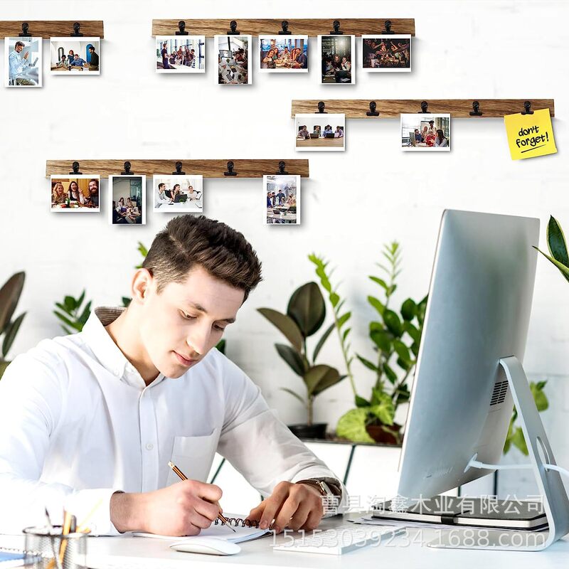 Wooden wall-mounted photo frame with clip collage decoration wall-mounted photo frame wooden strip bulletin board photo display photo frame