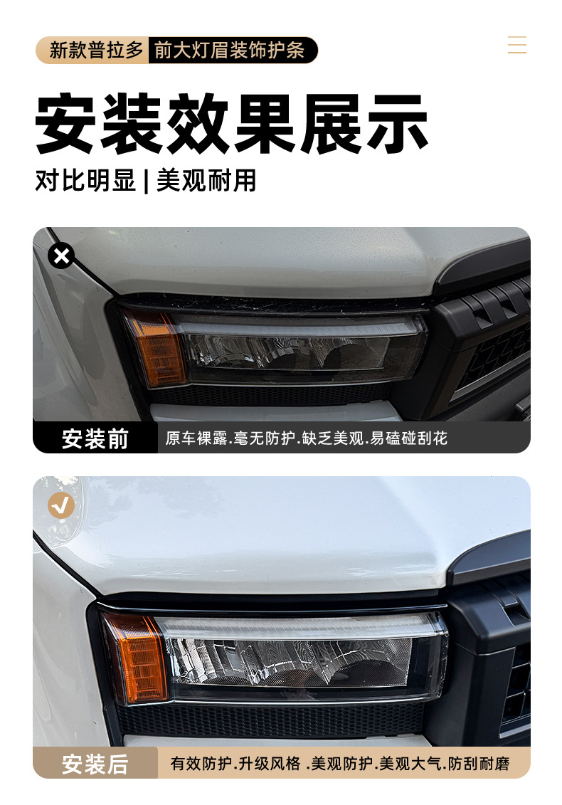 Suitable for 24-26 Toyota Prado LC250, front headlight eyebrow decorative strip, exterior blackened modification