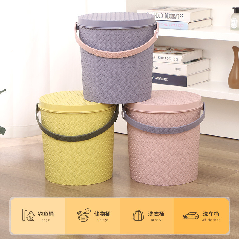 藤編多用桶バケツ腰掛けプラスチック厚手家庭用釣りバケツ洗濯バケツ収納バケツ蓋付きメーカー|undefined