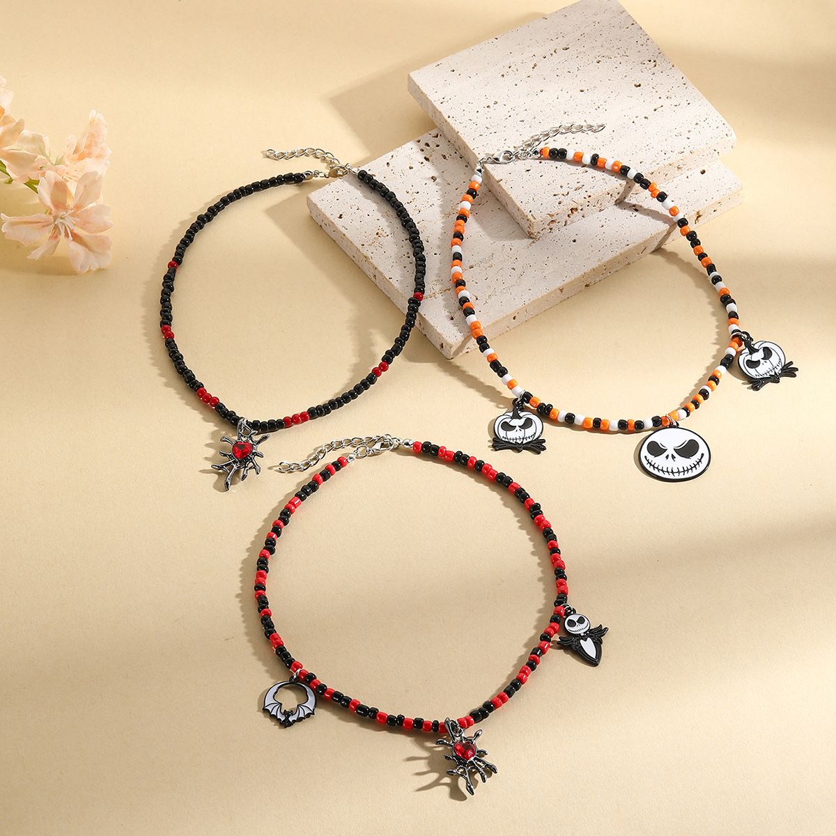 11g Weight Zinc Alloy Pendant Material Pendant Necklace Classification Seed Bead Chain Material 1 Piece Quantity Festival, Street Occasion Zinc alloy Material Halloween Festival Pumpkin, ghost, Skull Pattern Unisex Gender Hip-Hop, Streetwear Style Hip-Hop Streetwear Pumpkin Ghost Skull Zinc Alloy Beaded Necklaces Halloween Wholesale 无