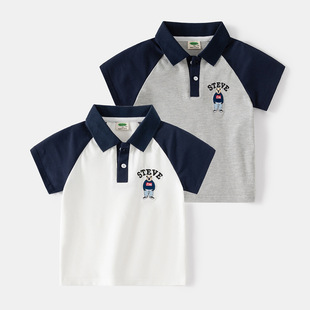 Boys' Children's Wear 2025 Summer New Cartoon Polo Large Children's Summer Raglan Sleeve Short Sleeve Polo