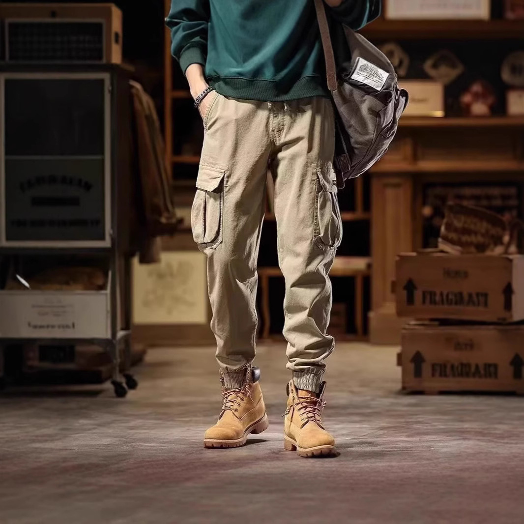 工装裤男士春秋季耐磨小脚束脚裤美式复古多口袋户外休闲裤长裤子