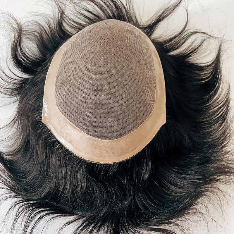 Clearance Toupee Lace + Npu Foreign Hand-Crocheted Lace Single Hairpiece Wig Factory in Stock