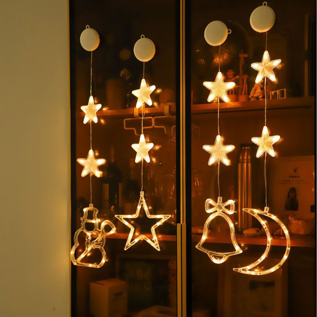 Nuevas luces de decoración de Navidad luces de ventana Santa muñeco de nieve luces de estrella de ventana atmósfera decoración al por mayor luces de color