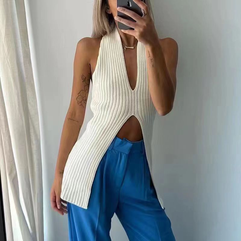 Summer sexy elegant long knitted vest