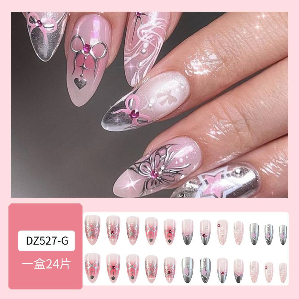 Polvo desnudo gradiente arco de amor estrellas manicure comercio exterior diamantes decorados estilo francés 24 piezas de parche de uñas
