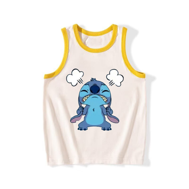 2024 Summer New Cartoon Printed Stitch Children's Sleeveless Vest Unisex Casual Top