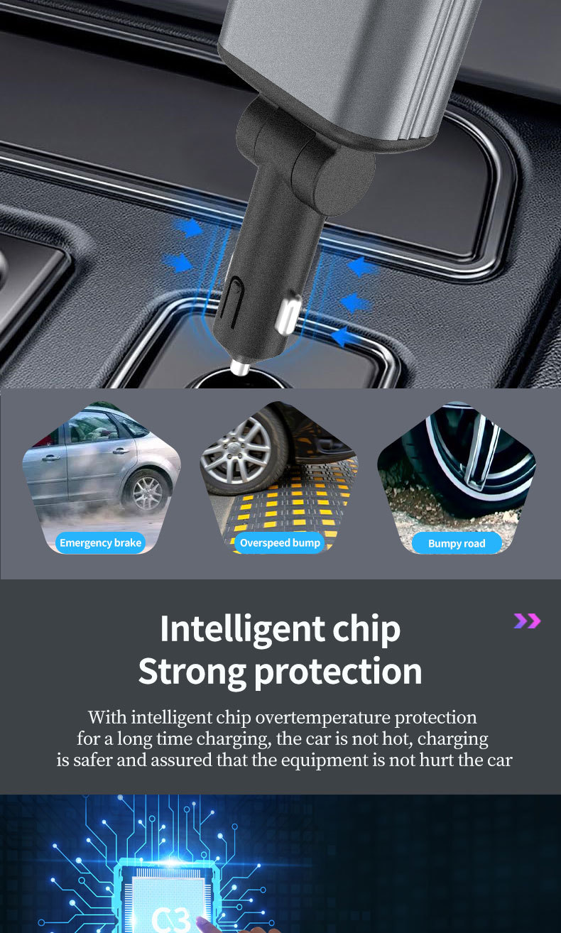 Cross-Border Car Charger Four-In-One Starry Sky Projection Retractable Data Cable Car Charger Super Fast Charging Full Protocol