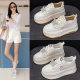 Small Size Women's Shoes 2024 Autumn Thick Sole Women's Shoes Butterfly Rhinestone All-match Platform Shoes Casual Sports White Board Shoes