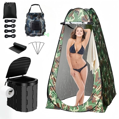 Emergencies, Folding Toilet Tent, Kempinq və səyahət - single-14m-window-large-flower-camouflage-hook-style-black-toilet-camouflage-bath-bag