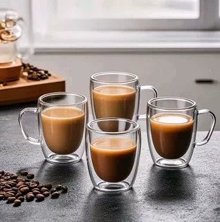 定制双层杯高硼硅玻璃咖啡杯家用双层隔热牛奶马克杯带把手果汁杯