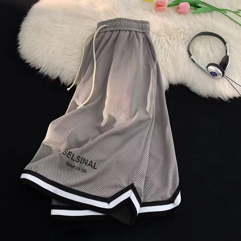 Mesh Quick-drying Ice Silk Basketball Shorts Men's Summer Breathable Sports plus size American Fitness Badminton Shorts