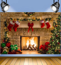 新款外贸圣诞节壁炉背景亚马逊ebay会场布置3D数码影楼摄影背景布
