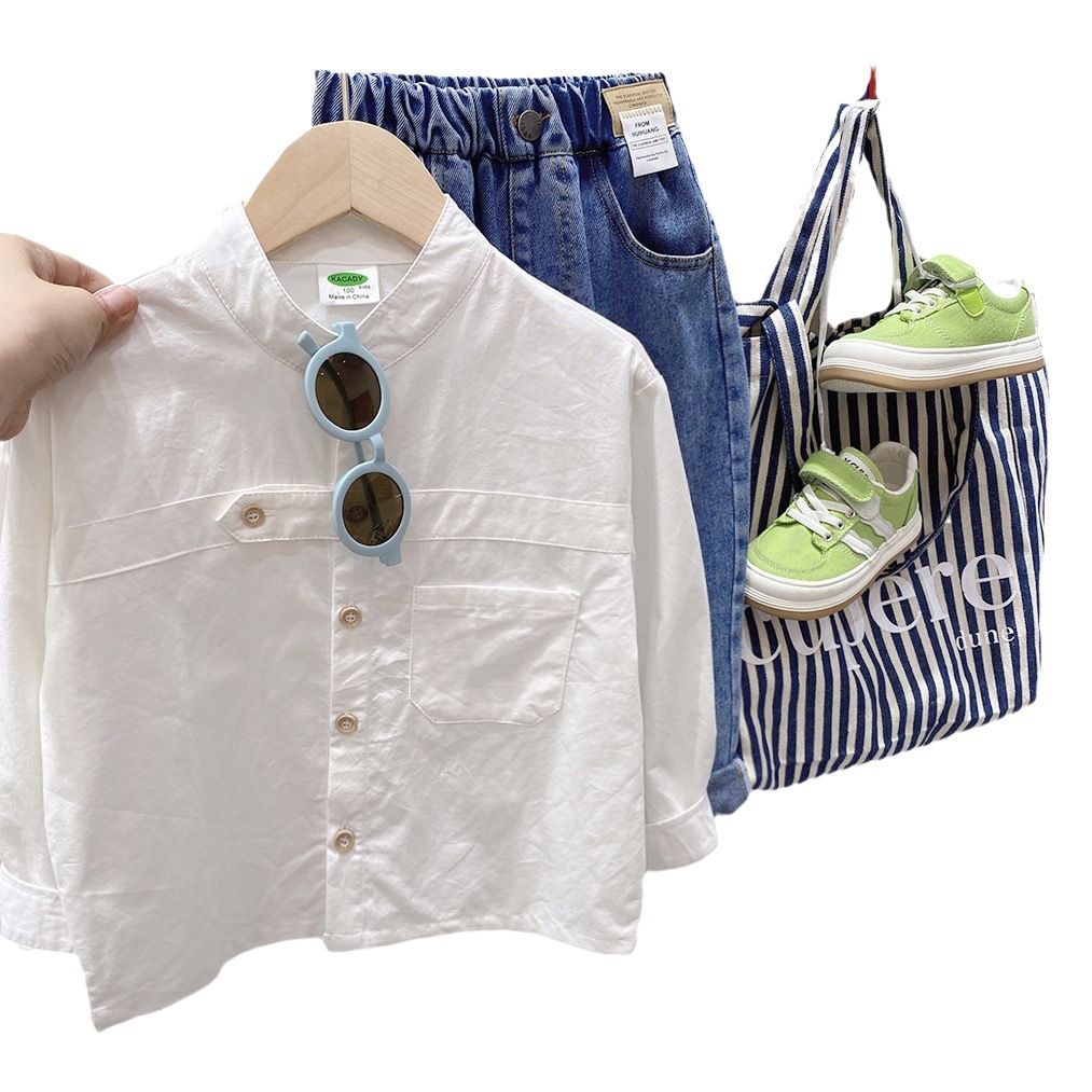 Ropa para niños Camisa de manga larga para niños 2023 otoño nueva camisa de color sólido para niños medianos y grandes camisa de estilo coreano para niños primavera y otoño moda