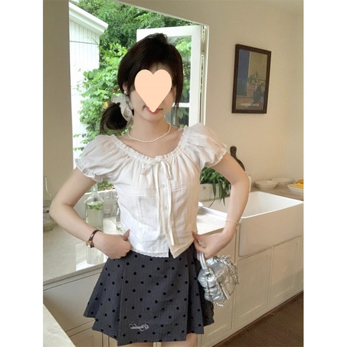 Small Size Short New Lace Ruffle Bubble Shirt Summer Slim Fit Short Sleeve Chic Shirt Sweet Top 