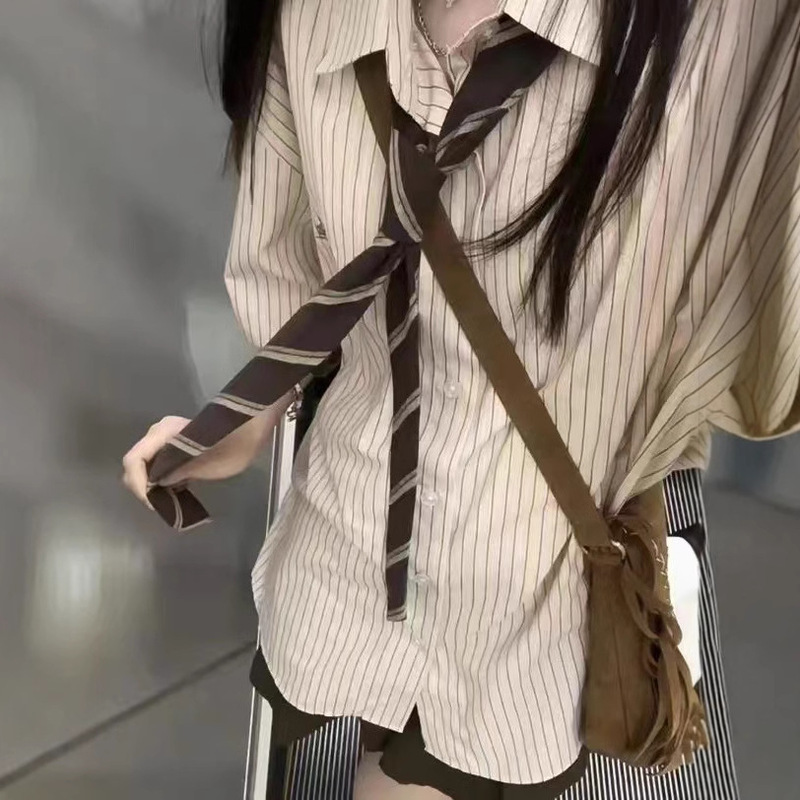 JK Uniform suit Summer Striped Short-sleeved Shirt Women's Design Sense Niche Casual Japanese Style Casual College Style Shirt