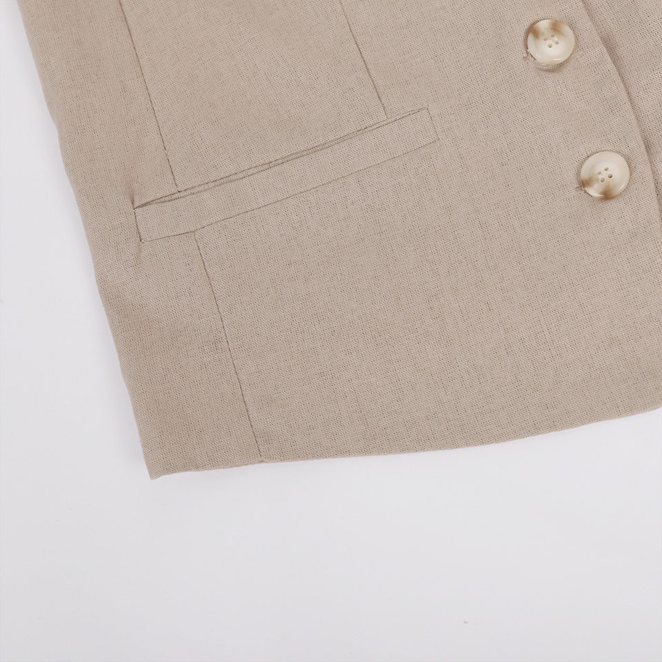 Bộ vest nữ hai mảnh áo vest không tay kèm quần cạp thấp phong cách hiện đại — Kaki, Màu cam, Màu đen chi tiết 11