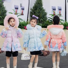 女童冬装加厚中长款棉袄免洗小女孩冰雪奇缘羽绒棉服爱莎公主棉衣