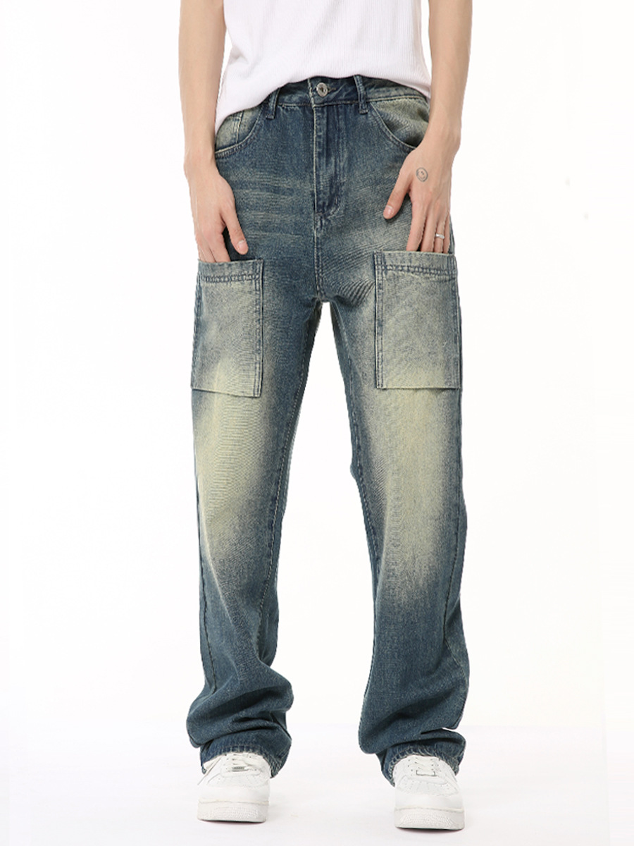 MTLCLOTHES Hombres| 2024 verano nuevos productos de Xiaozhong Gao Street multi-bolsillo diseño de empalme sensación de moda jeans